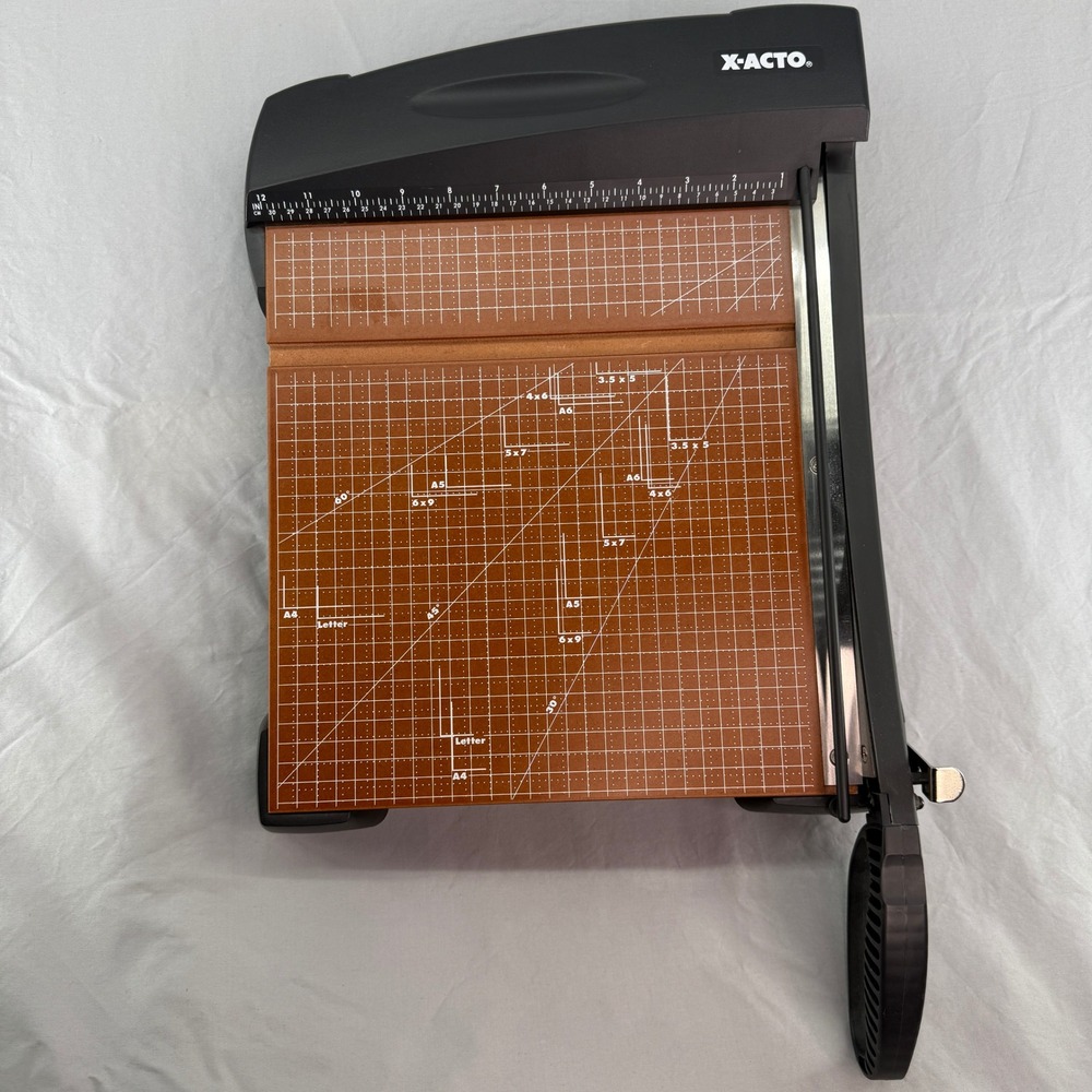 X-ACTO 12 Inch Wood Guillotine Paper Trimmer 26312 Brown Black Office Craft